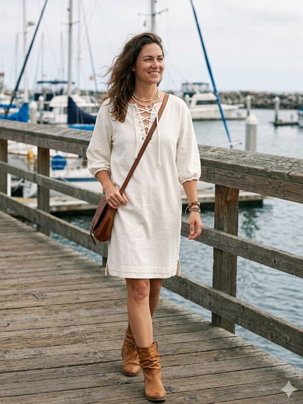 J. Crew Cream Lace-Up 100% Cotton Balloon Sleeve Nautical Beach Mini Dress